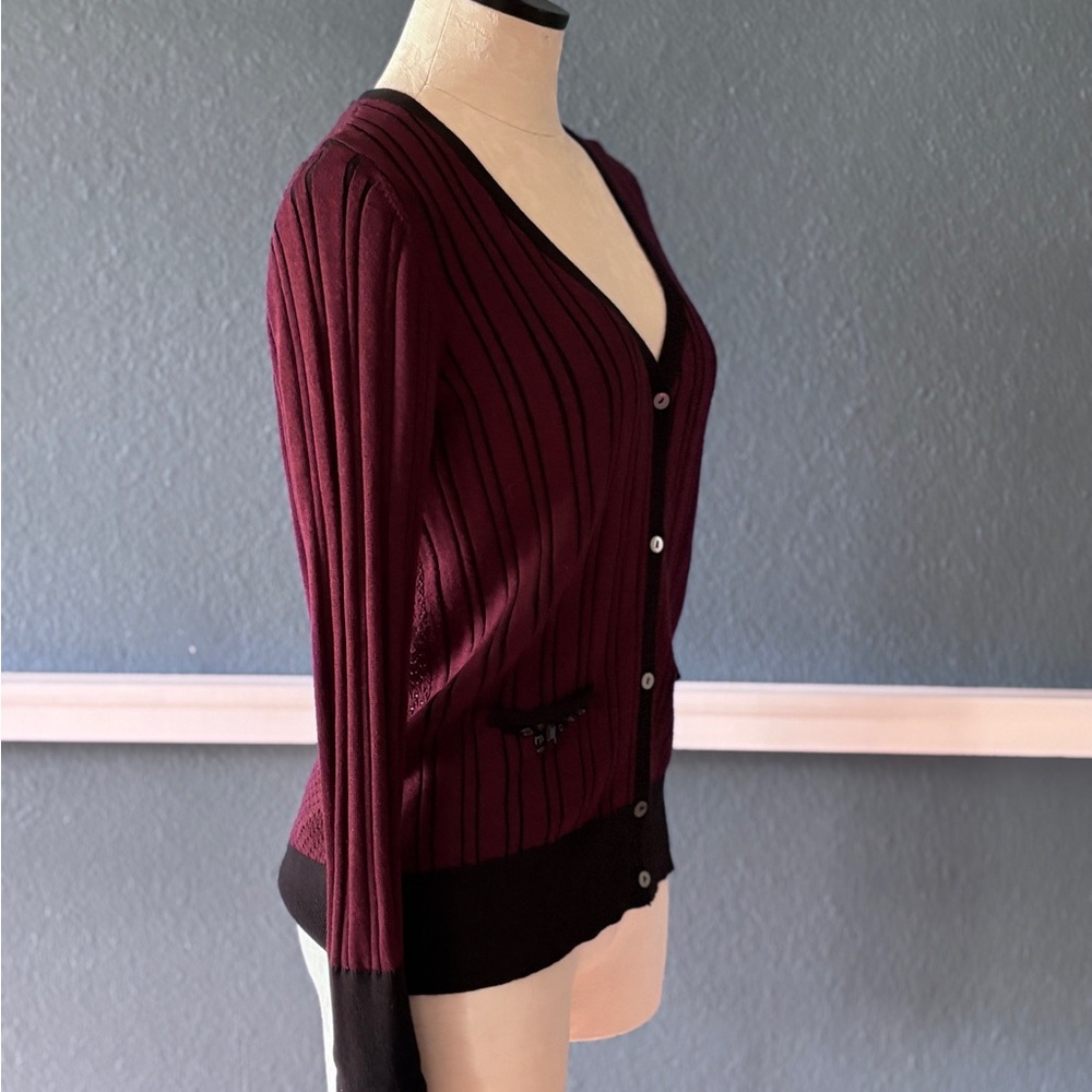 Burgundy and Black Simply Vera Embellished Cardigan by Vera Wang - Picture 3 of 7